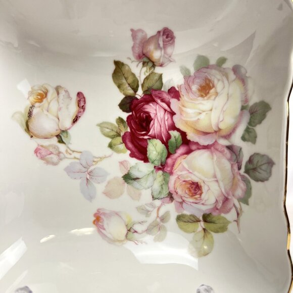 Schumann Arzberg Vintage Germany Porcelain Square Floral Bowl Gold Trim European - Picture 3 of 10